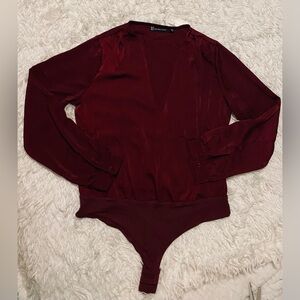 Bodysuit  silk look and feel. ruby red Sz. Medium NWT